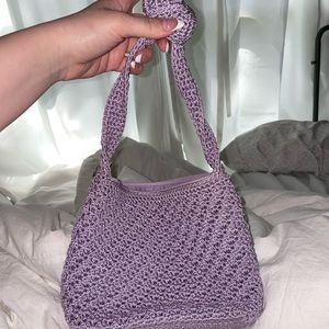 Lavender crochet satchel.